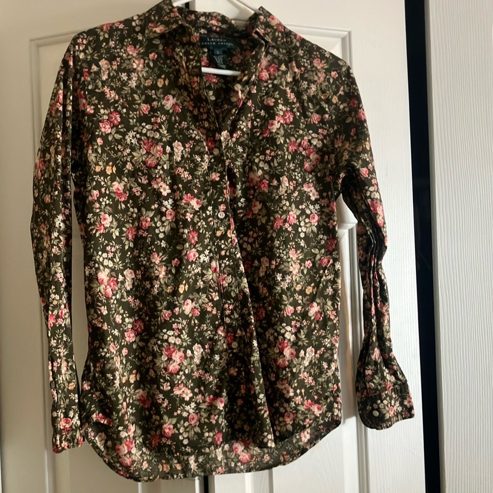 Ralph Lauren Floral Button Down Shirt - Green and Pink